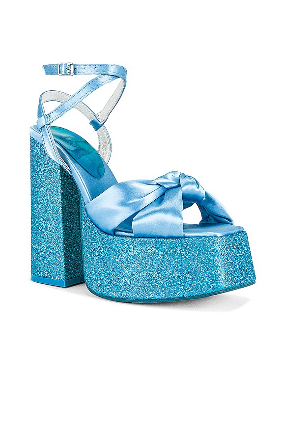 view 2 of 5 Seventies Platform Sandal in Blue Satin Combo