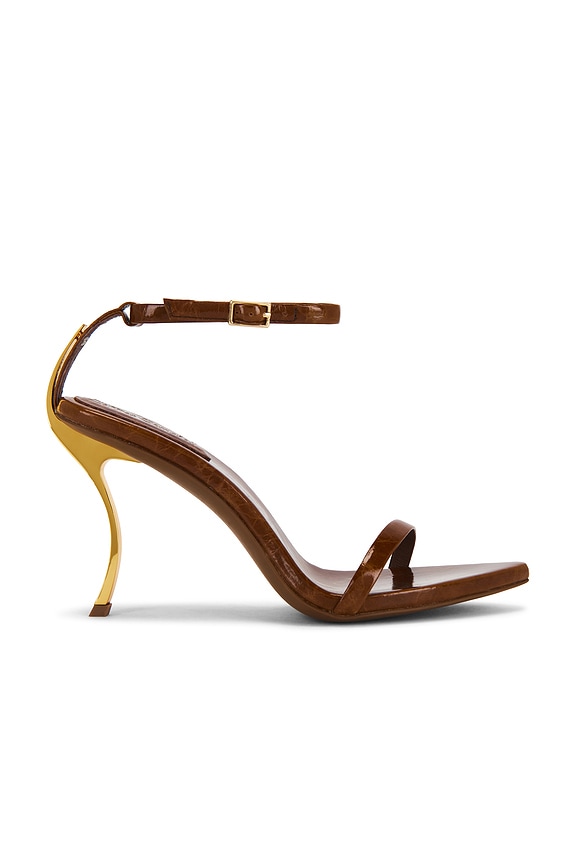 view 1 of 5 Obsession Sandal in Tan Crinkle & Gold