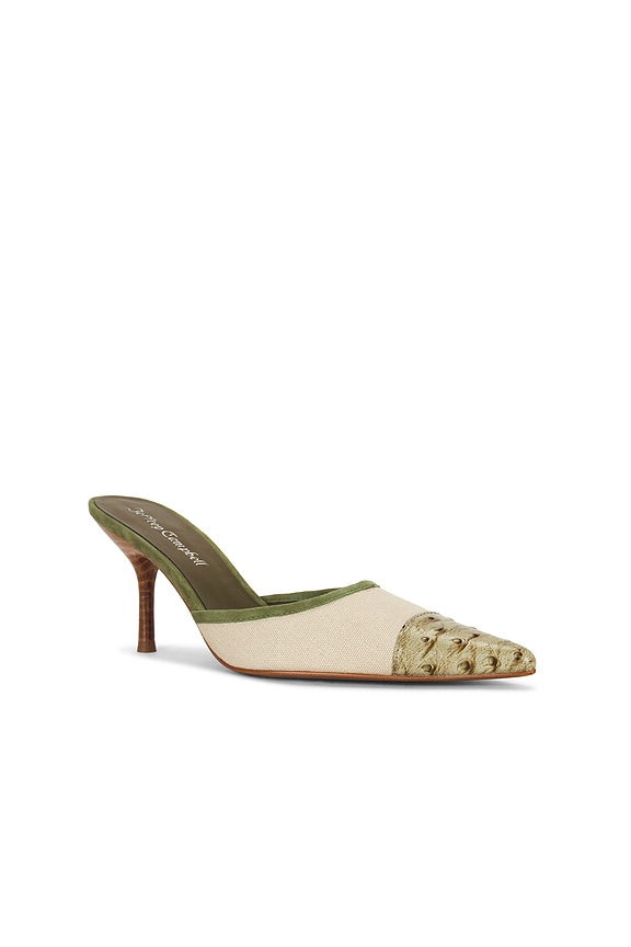 view 2 of 5 Parse Mule Pump in Beige Canvas & Green Ostrich