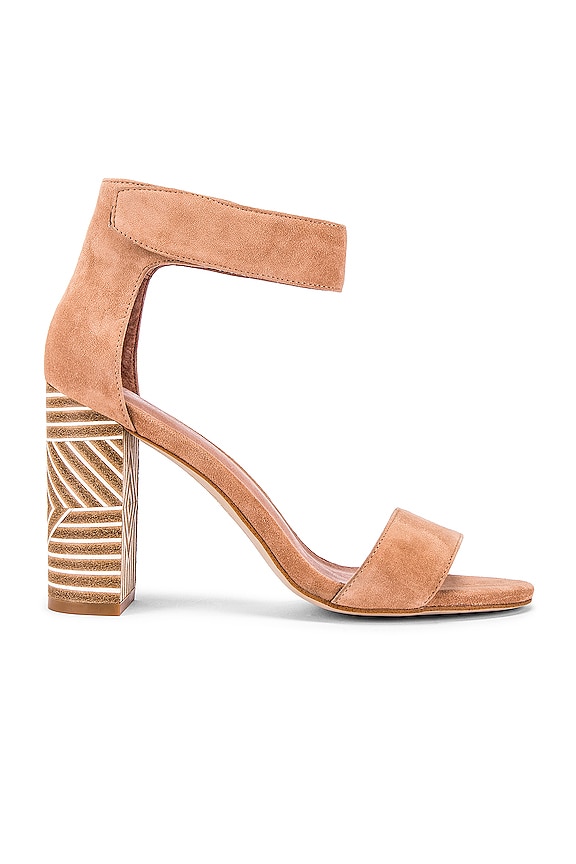 view 1 of 5 Lindsay Sandal in Blush Suede & White Triangle Stack Heel
