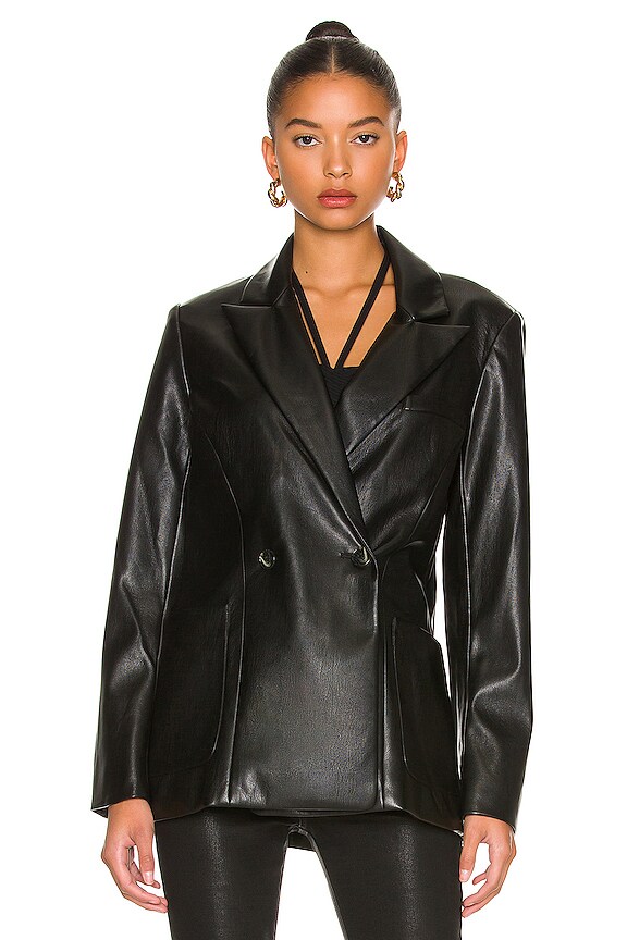 view 2 of 5 Raelynn Stretch Vegan Leather Blazer in Black