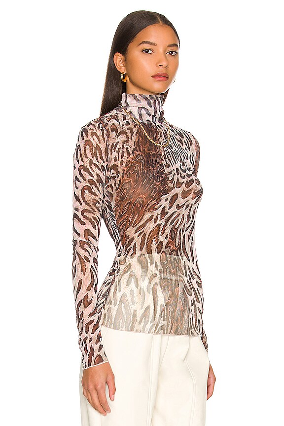 view 2 of 4 Asher Recycled Mesh Long Sleeve Top in Champagne Abstract Leopard
