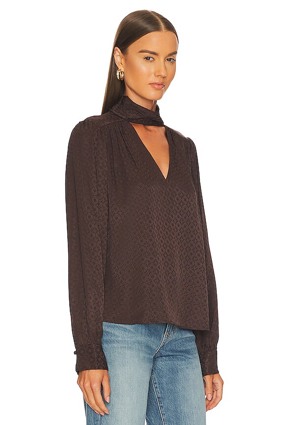 view 2 of 4 Janelle Mock Neck Cutout Top in Chocolate