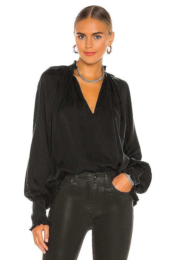 JONATHAN SIMKHAI STANDARD Rue Ruched Front Top in Black | REVOLVE