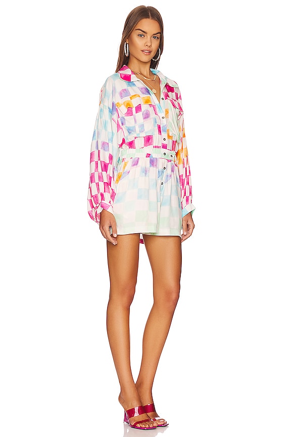 view 2 of 3 Ocean Front Satisfaction Romper in Rainbow Check