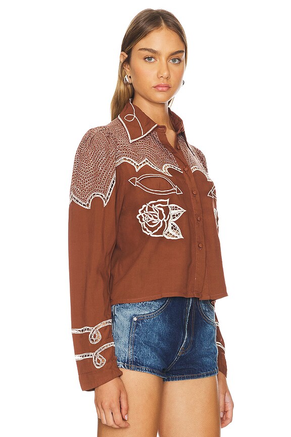 view 2 of 4 Jolene Button Down in Chocolate Brown & Ivory