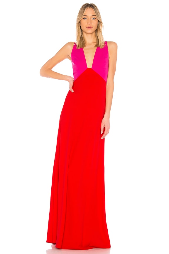 view 1 of 3 Jill by Jill Stuart Color Block Gown in Begonia Pink & Poppy Red
