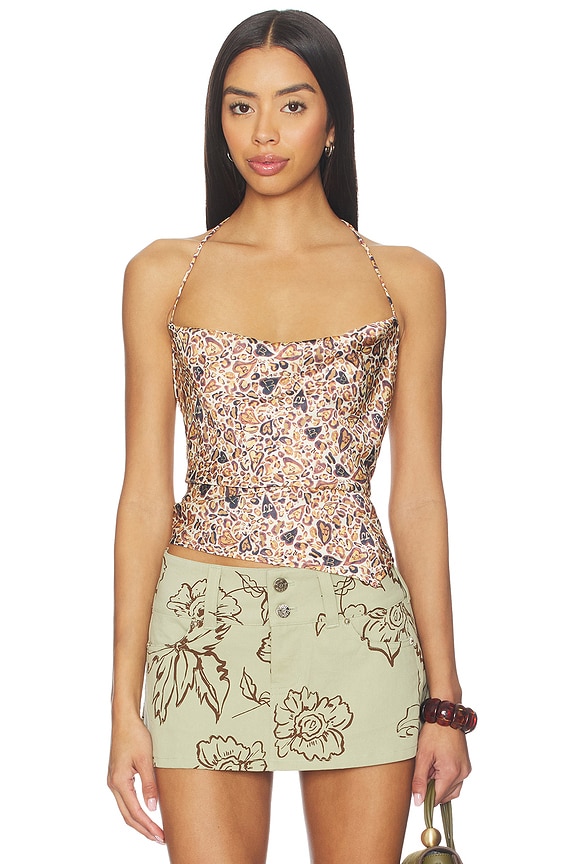 view 1 of 5 Satin Cowl Neck Halter Top in Leopard