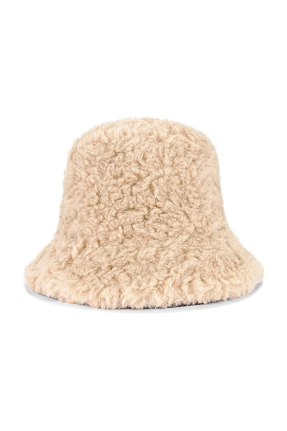 view 2 of 3 Hattie Curly Faux Fur Bucket Hat in Biscuit