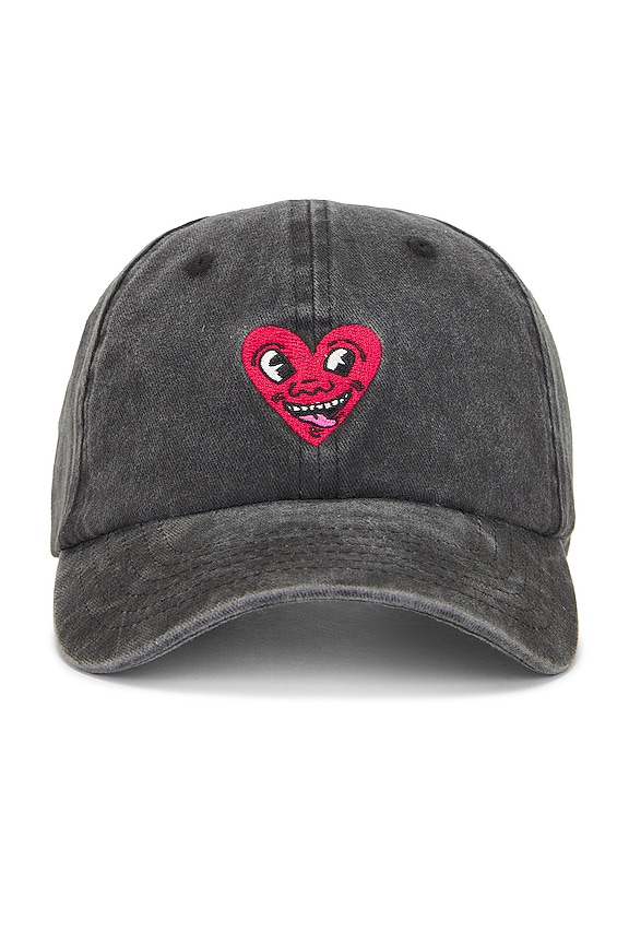 view 1 of 2 X Keith Haring Heart Face Cap in Washed Black