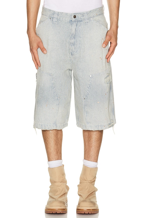 view 1 of 6 Distressed Pinstripe Carpenter Jorts in Blue