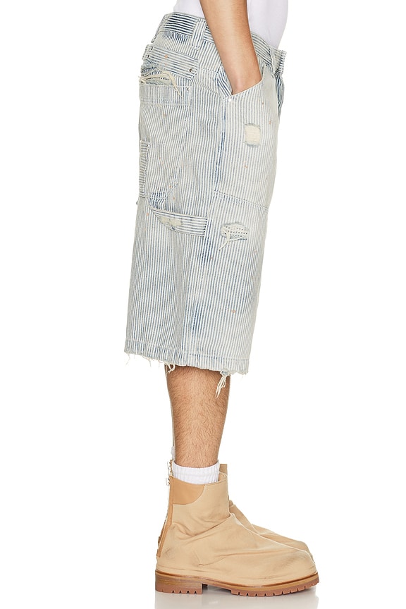 view 2 of 6 Distressed Pinstripe Carpenter Jorts in Blue