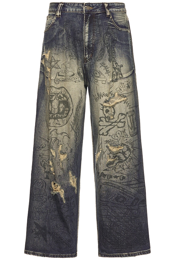 view 1 of 5 Grafitti Colossus Washed Jean in Blue