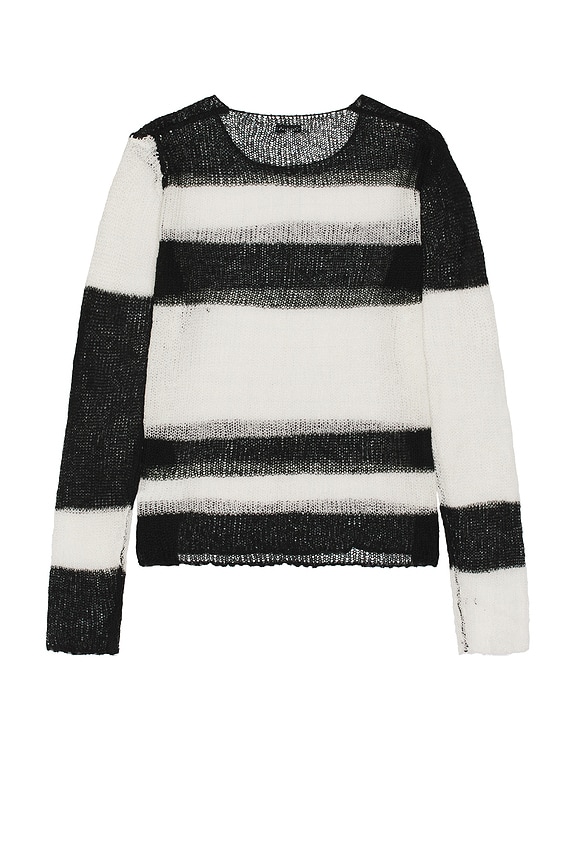 view 2 of 3 Color Bloke Stripe Open Knit Sweater in White & Black