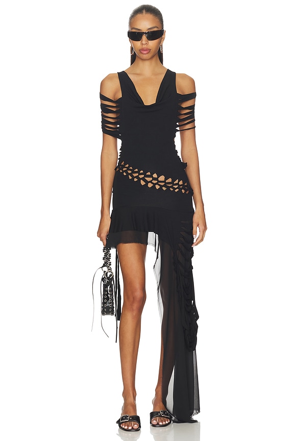 view 1 of 4 Macrame Slashed Layered Dress in Black