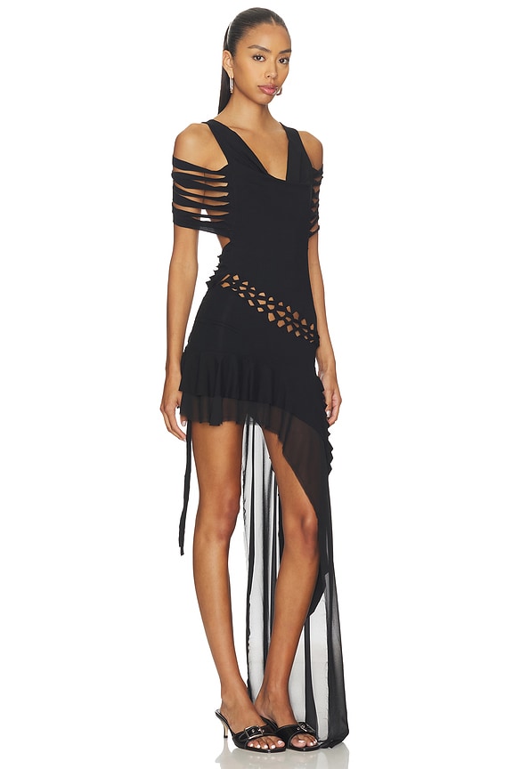 view 2 of 4 Macrame Slashed Layered Dress in Black