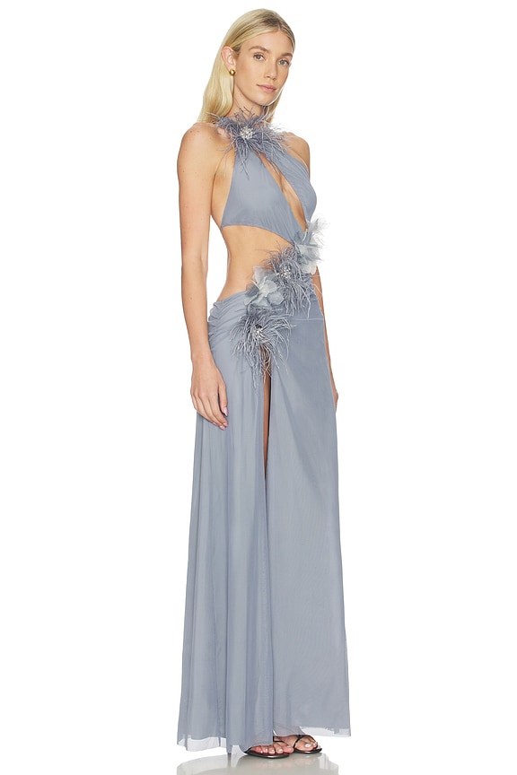 view 2 of 5 ROBE ASYMMETRICAL MAXI WITH 3D FLOWERS in Grey