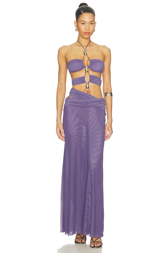 view 1 of 4 VESTIDO TRIM DETAIL LACE UP MAXI in Purple