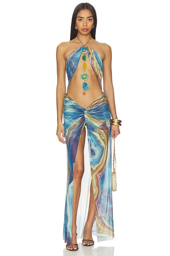 view 1 of 4 Halterneck Maxi Dress With Agate Crystals in Multi