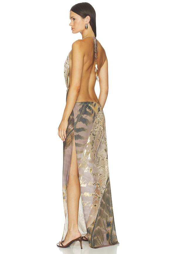 view 1 of 4 Halterneck Maxi Dress With Real Feather Trims in Multi