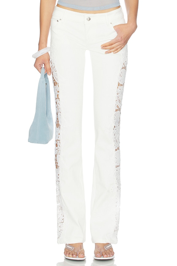 view 2 of 7 JEANS WHITE COOPER WITH LACE APPLIQUE in White