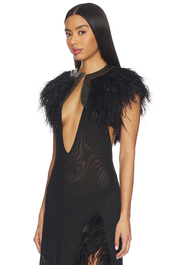 view 2 of 4 Feather Shrug With Pu Placket in Black