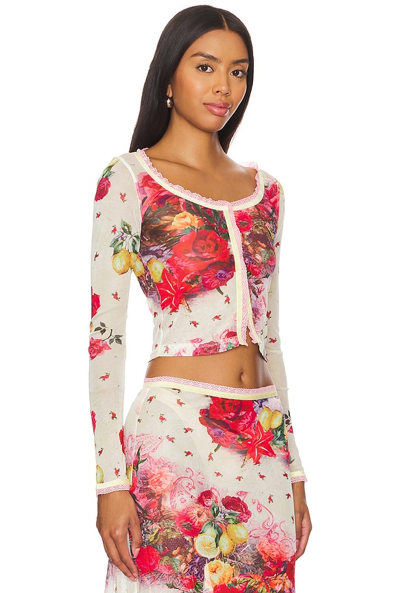 view 2 of 4 Printed Mesh Cardigan in Pink