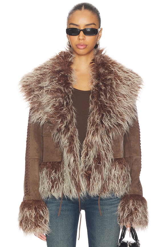 view 2 of 5 Mongolian Faux Fur Jacket in Brown