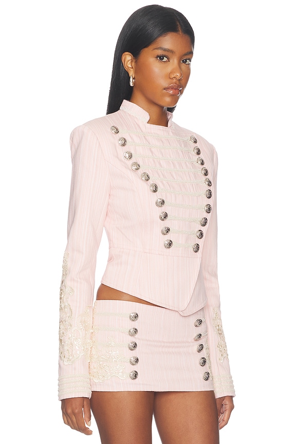 view 2 of 5 Boxy Military Jacket With Embroidery Detailing in Pink