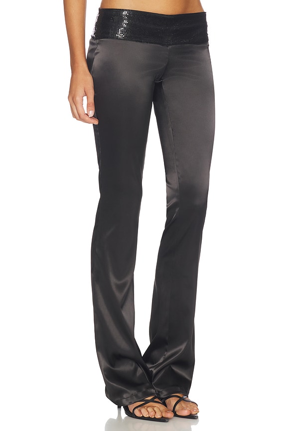 view 2 of 6 PANTALON SATIN LOW RISE CHAINMAIL in Black