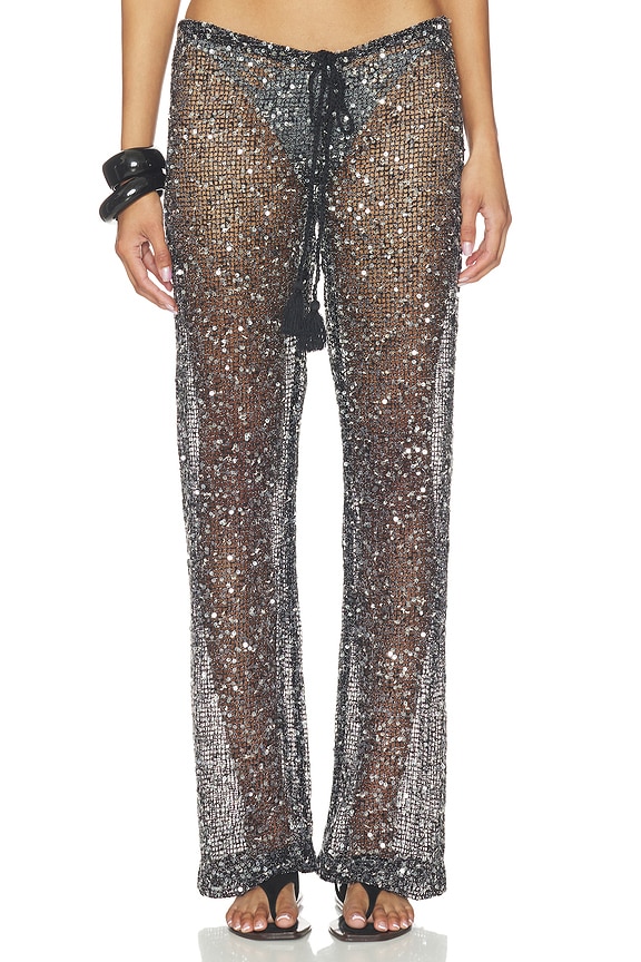 view 2 of 7 Sequin Mesh Drawstring Trousers in Black