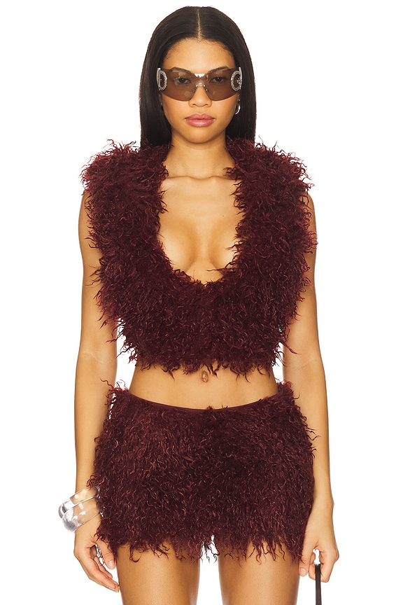 view 2 of 5 Haka Mongolian Faux Fur Backless Top in Wine