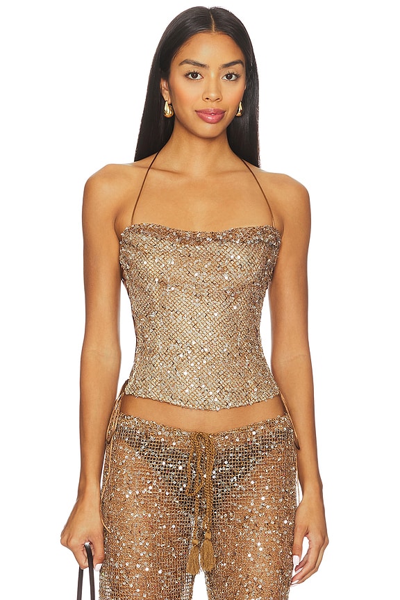 view 2 of 6 Draped Lace Up Corset Top in Sand