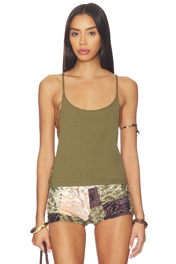 view 2 of 6 Draped Bead Trim Top in Olive