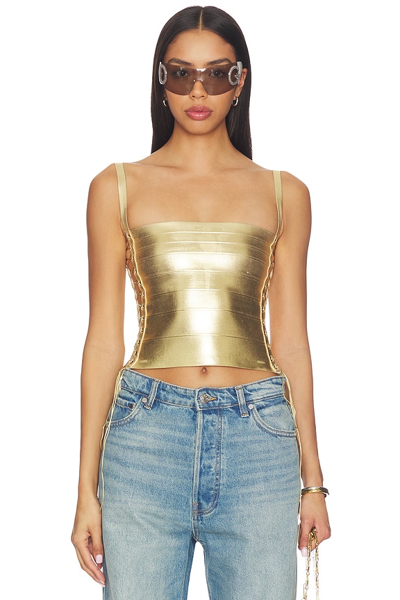 view 2 of 4 Lace Up Bandage Top in Gold