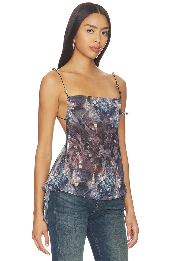 view 2 of 5 Print Open Back Top With Beads in Multi