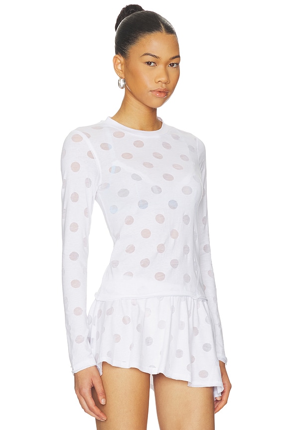 view 2 of 4 Burnout Polka Dot Top in White