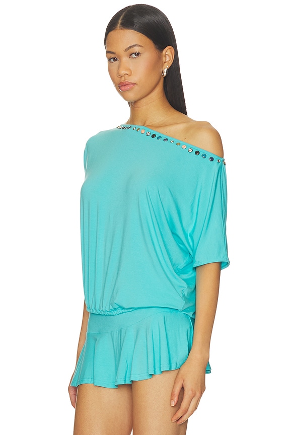 view 2 of 5 Stud Open Back Top in Light Blue