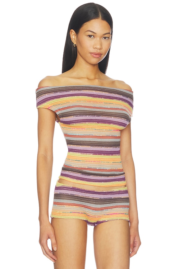 view 2 of 5 Cata Multi Stripe Asymmetric Knit Top in Multi