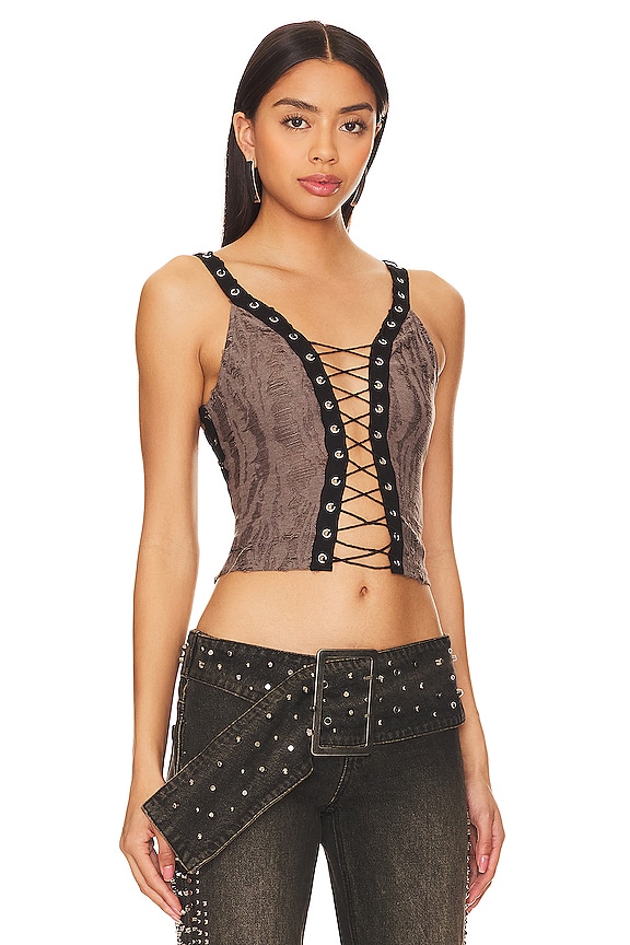 view 2 of 4 TOP 니트 레이스 업 탑 in Grey Multi