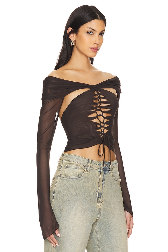 view 2 of 4 Macrame Top in Brown