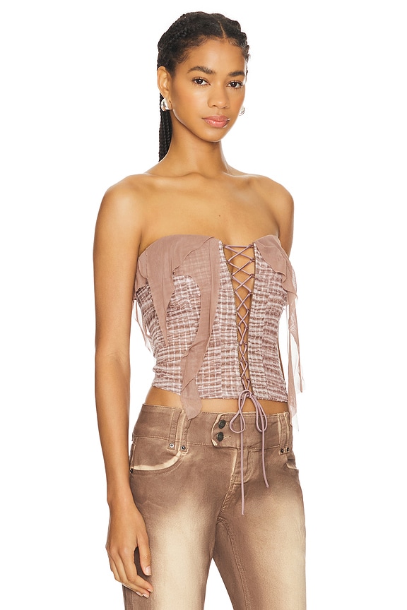 view 2 of 4 Distressed Lace Up Corset Top in Pink