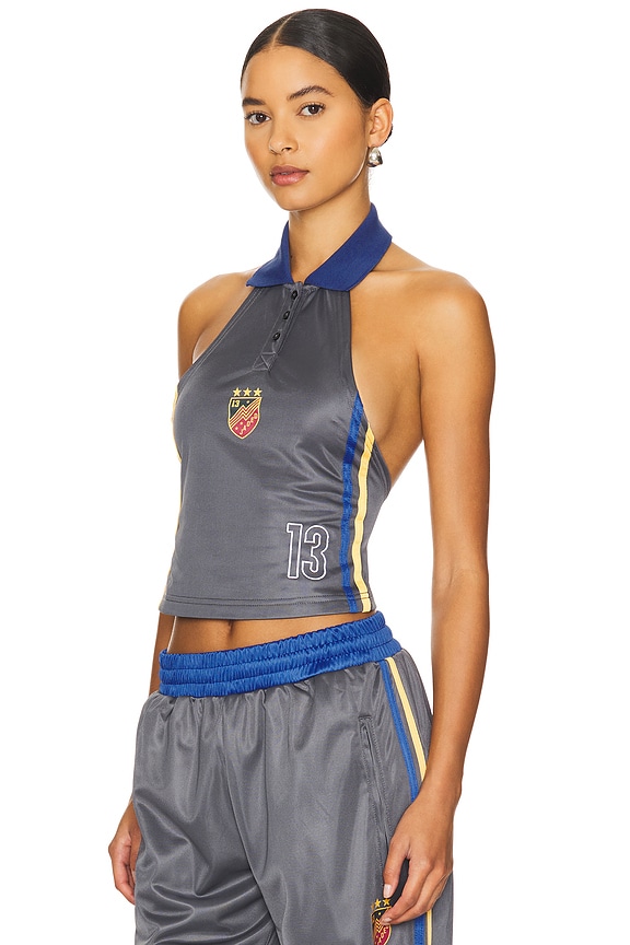 Jaded London Football Halter Polo Top in Charcoal | REVOLVE