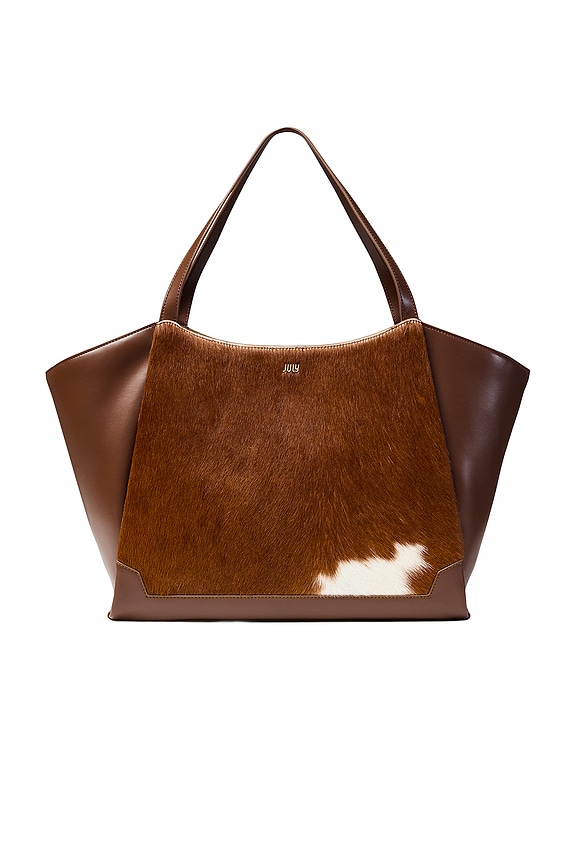 view 2 of 6 Juliette Open Winged Cow Print Tote in Brown