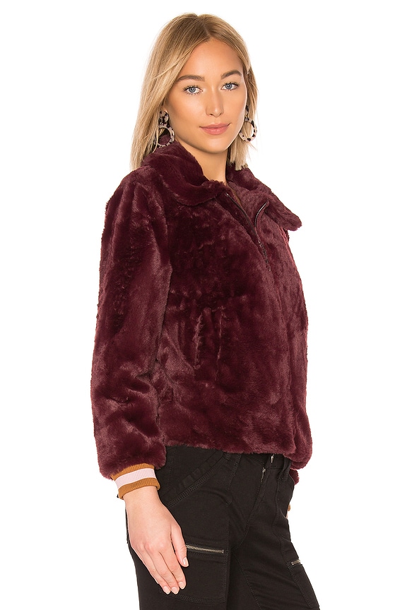 view 2 of 4 Faux Fur Bomber Jacket in Wine