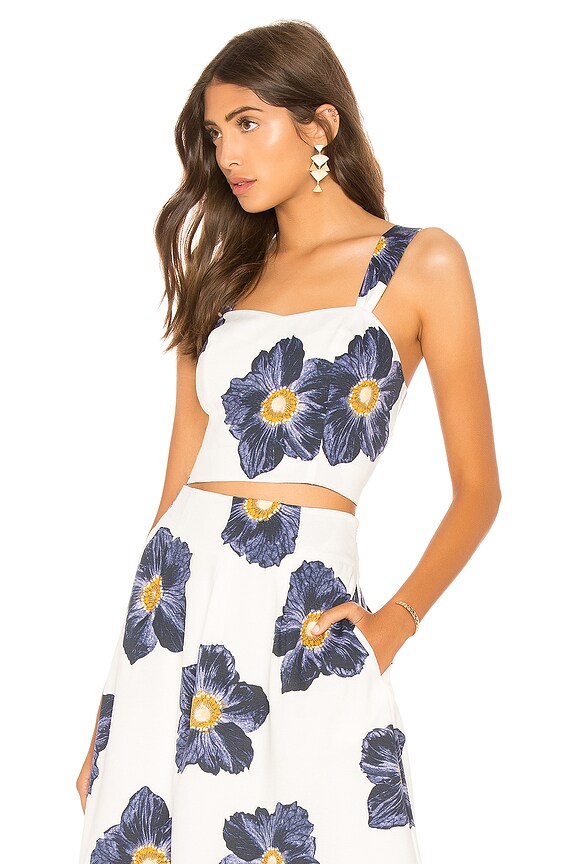 view 2 of 4 Printed Crop Top in White & Navy