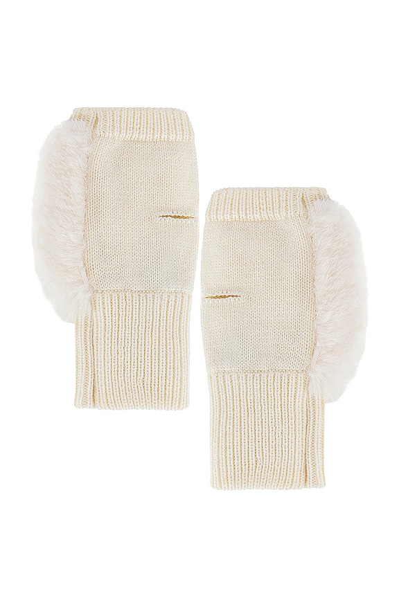 view 2 of 2 Texty Time Faux Fur Mittens in Ivory