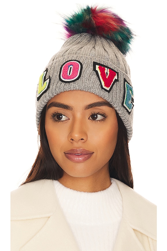 Classic Beanie with Faux Fur Pom in Charcoal Marled