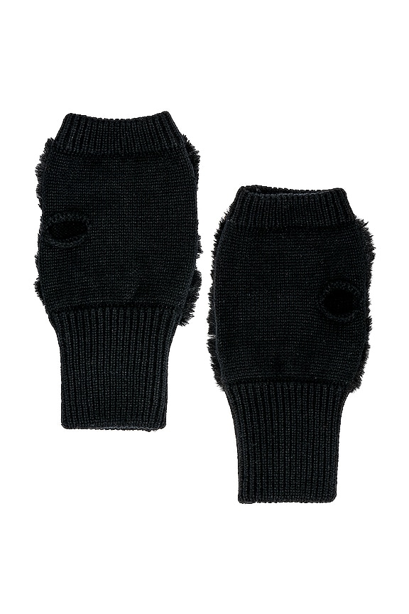 view 2 of 2 Faux Fur Intarsia Mittens in Black/white