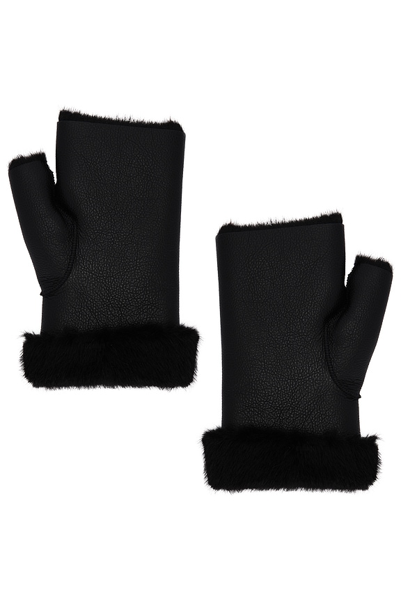 view 2 of 2 FAUX MINK & LEATHER フィンガーレスミトン in Black